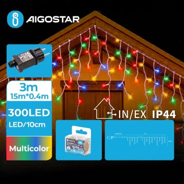 Aigostar - LED εξωτερική χριστουγεννιάτικη γιρλάντα 300xLED/8 λειτουργίες 18x0,4m IP44 πολύχρωμη