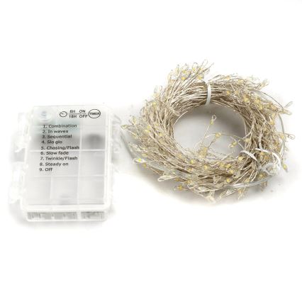 Aigostar - LED εξωτερική χριστουγεννιάτικη γιρλάντα 300xLED/8 λειτουργίες 3xAA 9,3m IP44 θερμό λευκό