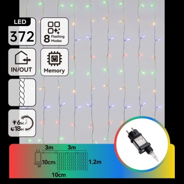Aigostar - LED Εξωτερική χριστουγεννιάτικη γιρλάντα 372xLED/8 λειτουργίες 6x1,2m IP44 πολύχρωμη