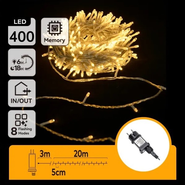 Aigostar - LED Εξωτερική Χριστουγεννιάτικη Γιρλάντα 400xLED/8 λειτουργίες 20m IP44 θερμό λευκό