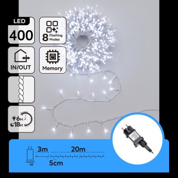 Aigostar - LED Εξωτερική χριστουγεννιάτικη γιρλάντα 400xLED/8 λειτουργίες 23m IP44 ψυχρό λευκό