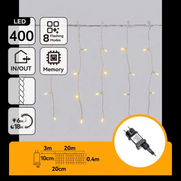 Aigostar - LED εξωτερική χριστουγεννιάτικη γιρλάντα 400xLED/8 λειτουργίες 23x0,4m IP44 θερμό λευκό