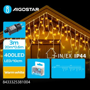 Aigostar - LED Εξωτερική χριστουγεννιάτικη γιρλάντα 400xLED/8 λειτουργίες 23x0,6m IP44 θερμό λευκό