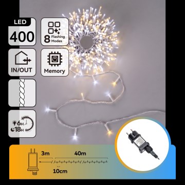 Aigostar - LED εξωτερική χριστουγεννιάτικη γιρλάντα 400xLED/8 λειτουργίες 43m IP44 θερμό λευκό/ψυχρό λευκό