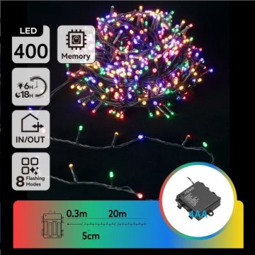 Aigostar - LED εξωτερική χριστουγεννιάτικη γιρλάντα 400xLED/8 λειτουργίες 4xAA 20,3 m IP44 πολύχρωμη