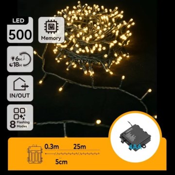 Aigostar - LED Εξωτερική Χριστουγεννιάτικη Γιρλάντα 500xLED/8 λειτουργίες 4xAA 25,3 m IP44 ζεστό λευκό