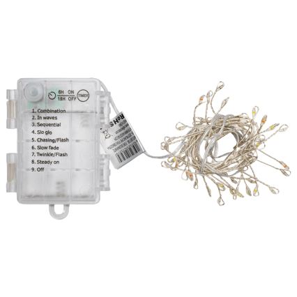 Aigostar - LED εξωτερικη χριστουγεννιατικη γιρλαντα 50xLED/8 λειτουργιες 3xAA 1,8m IP44 πολυχρωμια