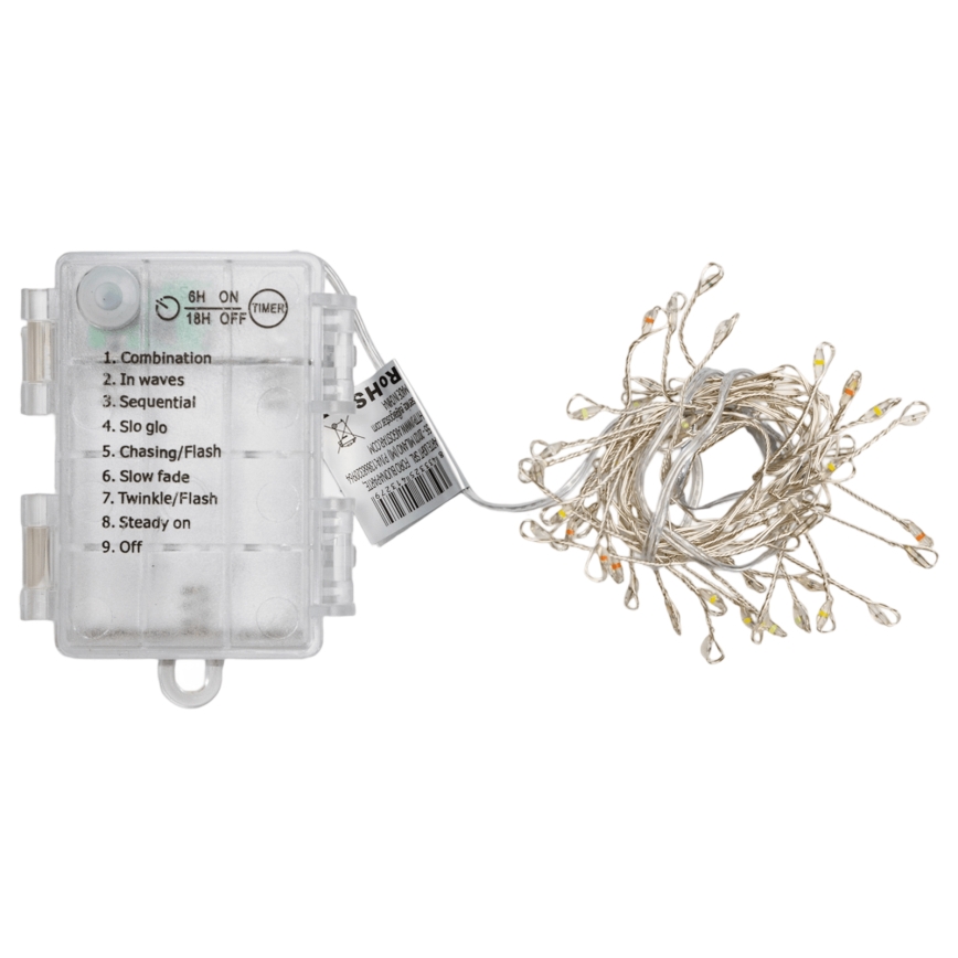 Aigostar - LED εξωτερικη χριστουγεννιατικη γιρλαντα 50xLED/8 λειτουργιες 3xAA 1,8m IP44 πολυχρωμια