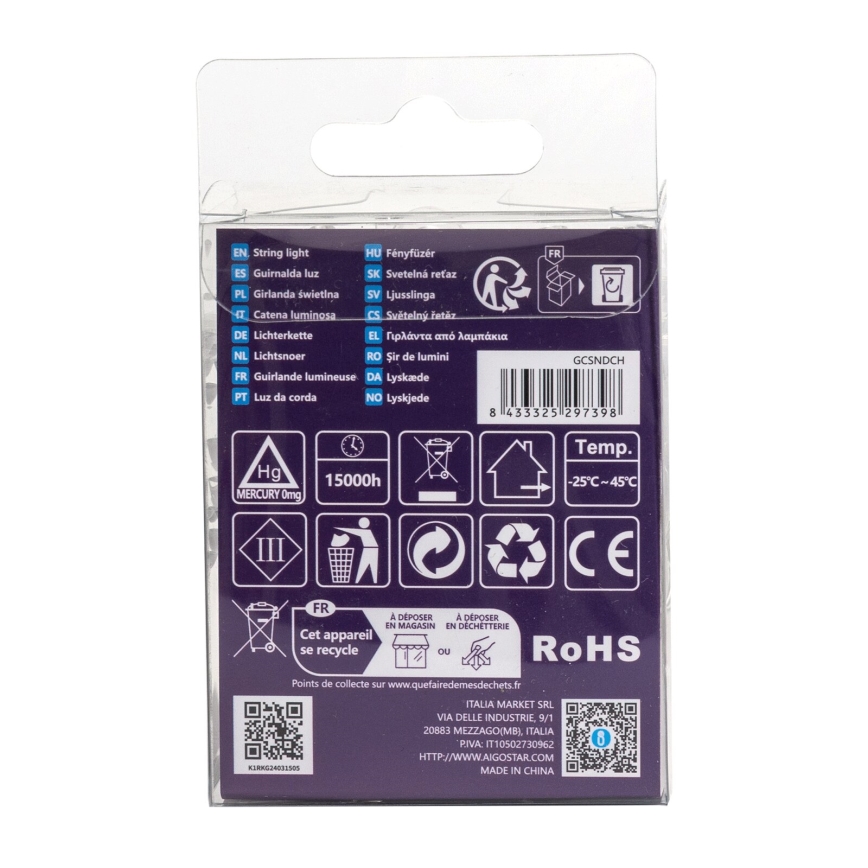 Aigostar - LED Εξωτερική χριστουγεννιάτικη γιρλάντα 50xLED/8 λειτουργίες 3xAA 5,3m IP44 θερμό λευκό