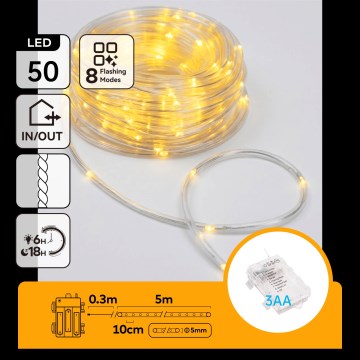 Aigostar - LED εξωτερική χριστουγεννιάτικη γιρλάντα 50xLED/8 λειτουργίες 3xAA 5,3m IP44 θερμό λευκό