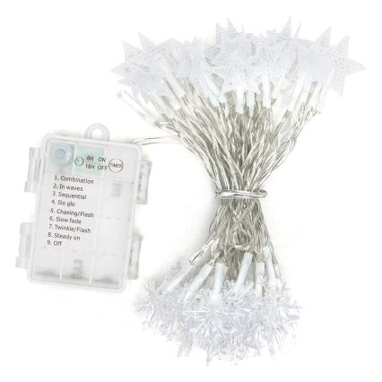 Aigostar - LED εξωτερική χριστουγεννιάτικη γιρλάντα 50xLED/8 λειτουργίες 3xAA 5 m IP44 ψυχρό λευκό