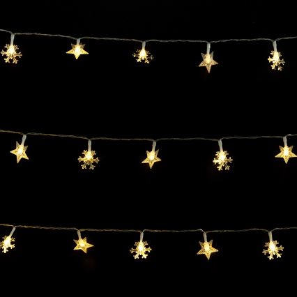 Aigostar - LED εξωτερική χριστουγεννιάτικη γιρλάντα 50xLED/8 λειτουργίες 3xAA 5m IP44 σε θερμό λευκό με αστέρια
