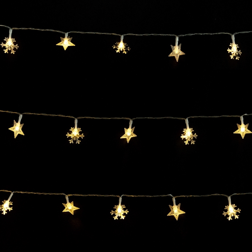 Aigostar - LED εξωτερική χριστουγεννιάτικη γιρλάντα 50xLED/8 λειτουργίες 3xAA 5m IP44 σε θερμό λευκό με αστέρια
