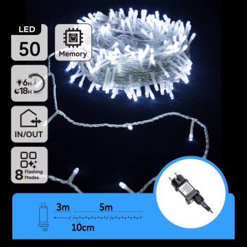 Aigostar - LED εξωτερική χριστουγεννιάτικη γιρλάντα 50xLED/8 λειτουργίες 8m IP44 ψυχρό λευκό