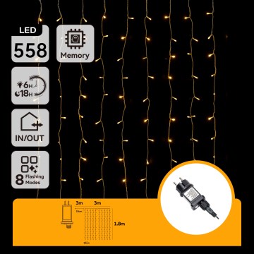 Aigostar - LED εξωτερική χριστουγεννιάτικη γιρλάντα 558xLED 3x1,8m IP44 θερμό λευκό
