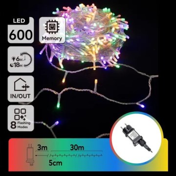 Aigostar - LED εξωτερική χριστουγεννιάτικη γιρλάντα 600xLED/8 λειτουργίες 30m IP44 πολύχρωμη