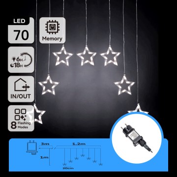 Aigostar - LED εξωτερική χριστουγεννιάτικη γιρλάντα 70xLED 1,2x1m IP44 ψυχρό λευκό σε σχήμα αστέρων