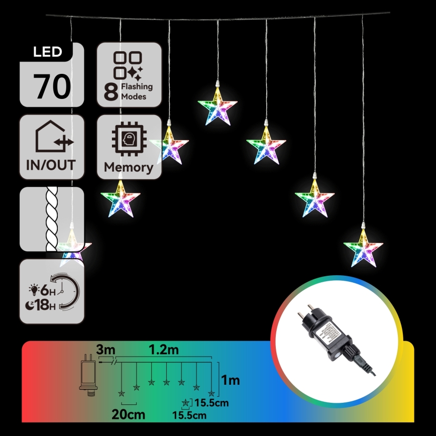 Aigostar - LED εξωτερική χριστουγεννιάτικη γιρλάντα 70xLED/8 λειτουργίες 4,2x1m IP44 πολύχρωμη