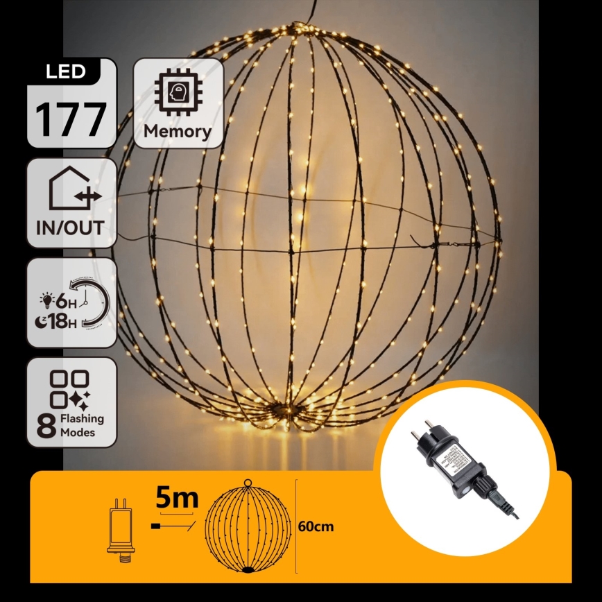 Aigostar - LED Εξωτερική χριστουγεννιάτικη διακόσμηση 177xLED/3,6W/230V 60 cm IP44 μπάλα σε θερμό λευκό