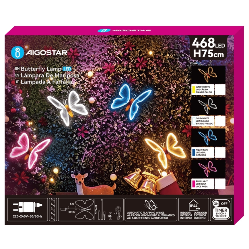 Aigostar - LED Εξωτερικό διακοσμητικό 468xLED/18W/230V 75 cm IP44 πεταλούδα/ψυχρό λευκό