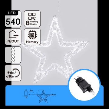 Aigostar - LED εξωτερική χριστουγεννιάτικη διακόσμηση 540xLED/6W/230V 43 cm IP44 χιονονιφάδα σε ψυχρό λευκό
