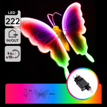 Aigostar - LED εξωτερικό διακοσμητικό 222xLED/12W/230V 60 cm IP44 πεταλούδα/πολύχρωμο
