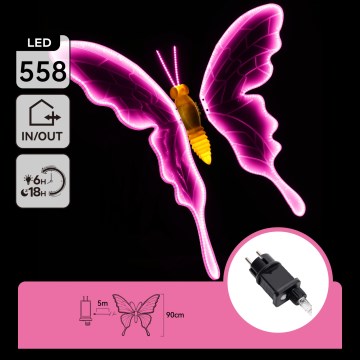 Aigostar - LED Εξωτερικό διακοσμητικό 558xLED 90 cm IP44 πεταλούδα/ροζ