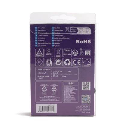 Aigostar-LED Εξωτερικό χριστουγεννιάτικο φωτιστικό αλυσίδα 100xLED/8 λειτουργίες 3xAA 10,3μ IP44 πολύχρωμο