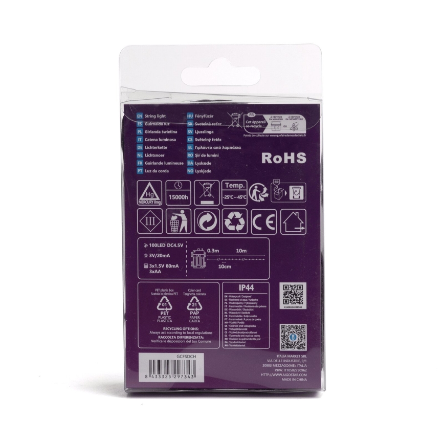 Aigostar - Εξωτερικό χριστουγεννιάτικο φωτιστικό LED 100xLED/8 λειτουργίες/3xAA 10,3μ IP44 ψυχρό λευκό
