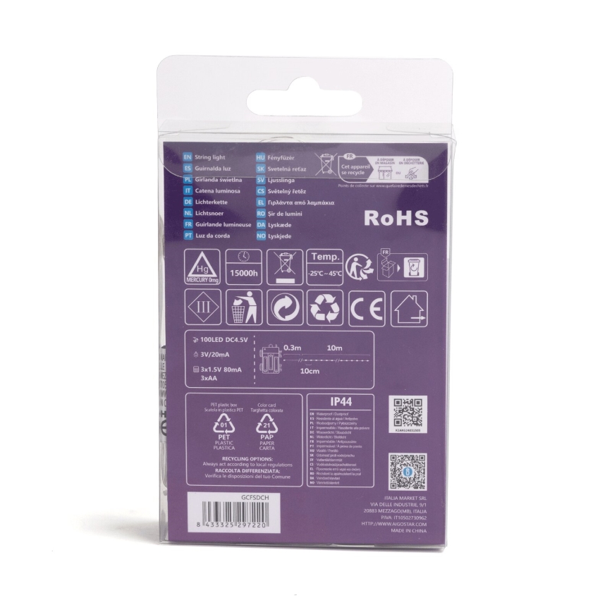 Aigostar - LED Εξωτερικό Χριστουγεννιάτικο Φωτιστικό Αλυσίδα 100xLED/8 λειτουργίες 3xAA 10,3μ IP44 ζεστό λευκό