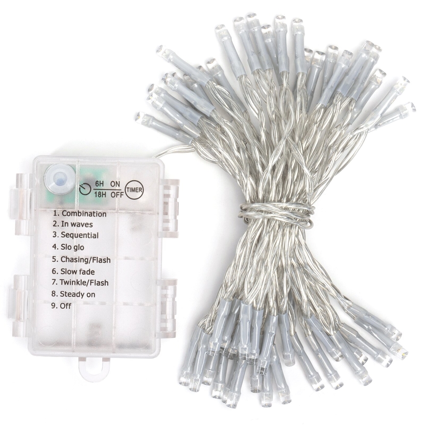 Aigostar - Εξωτερικό χριστουγεννιάτικο φωτιστικό LED με 50 LED/8 λειτουργίες, 3xAA, μήκος 5,3μ, IP44, πολύχρωμο