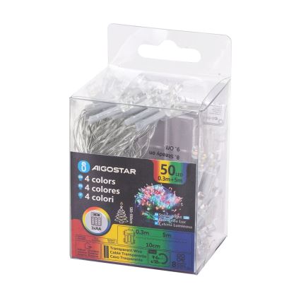 Aigostar - Εξωτερικό χριστουγεννιάτικο φωτιστικό LED με 50 LED/8 λειτουργίες, 3xAA, μήκος 5,3μ, IP44, πολύχρωμο