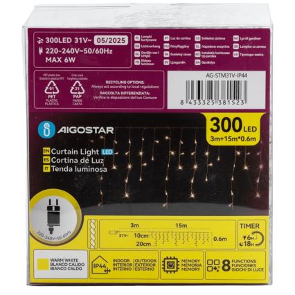 Aigostar - LED Διακοσμητικά λαμπάκια εξωτερικού χώρου 75xLED/6W/230V 15x0,6m IP44 θερμό λευκό