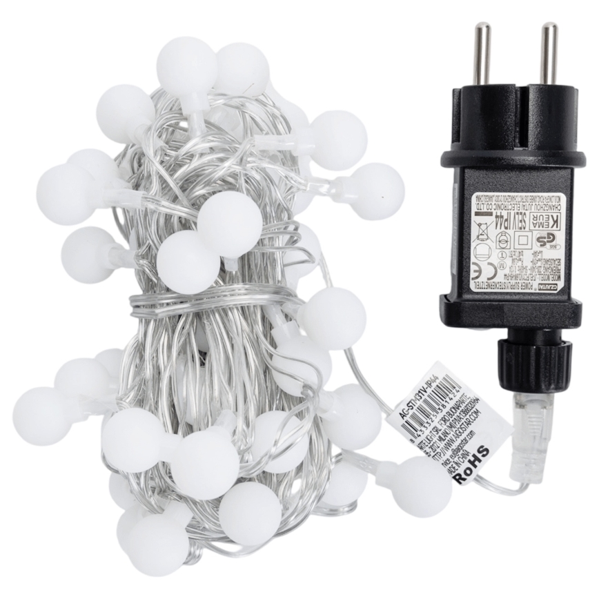 Aigostar - Υπαίθρια διακοσμητική γιρλάντα 50 LED, 8 λειτουργίες, 5 m, IP44, θερμό λευκό