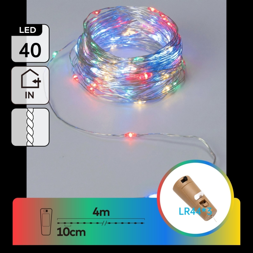 Aigostar - LED Διακοσμητική γιρλάντα με φελλό για μπουκάλι 40xLED/3xLR44 4m πολύχρωμη