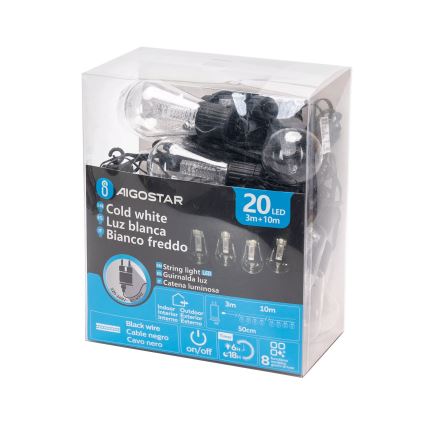 Aigostar - LED Διακοσμητικά λαμπάκια εξωτερικού χώρου 20xLED/13m IP44 ψυχρό λευκό