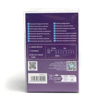 Aigostar - Διακοσμητική σειρά LED με μανταλάκια 20xLED/3xAA 3,3μ ζεστό λευκό