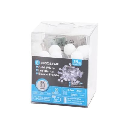 Aigostar - Εξωτερικό χριστουγεννιάτικο φωτιστικό LED με 25 LED/3xAA/8 λειτουργίες 2,8 μ. IP44 ψυχρό λευκό