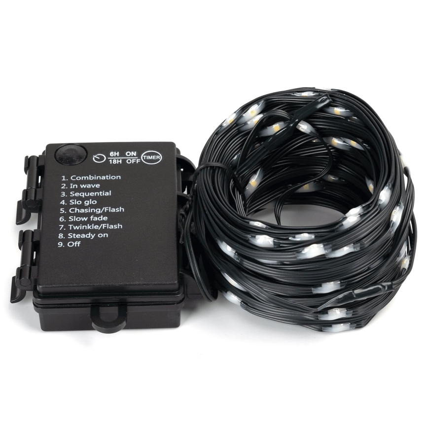 Aigostar - Εξωτερικό χριστουγεννιάτικο φωτιστικό LED με 100 LED/8 λειτουργίες, 3xAA, μήκος 10,3μ, IP44, ζεστό λευκό