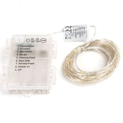 Aigostar - Εξωτερικό χριστουγεννιάτικο φωτιστικό LED με 50 LED/8 λειτουργίες, 3xAA, μήκος 5,3μ, IP44, πολύχρωμο