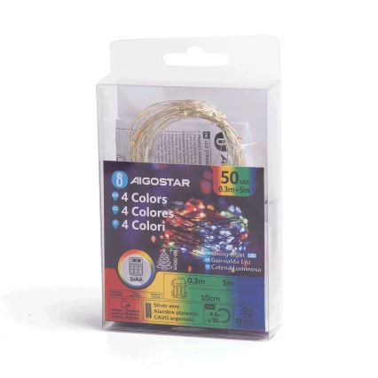 Aigostar - Εξωτερικό χριστουγεννιάτικο φωτιστικό LED με 50 LED/8 λειτουργίες, 3xAA, μήκος 5,3μ, IP44, πολύχρωμο