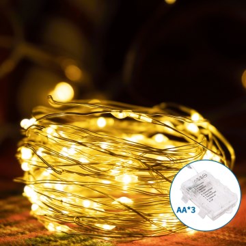 Aigostar - LED Εξωτερικό Χριστουγεννιάτικο Φωτιστικό Αλυσίδα 100xLED/8 λειτουργίες 3xAA 10,3μ IP44 ζεστό λευκό