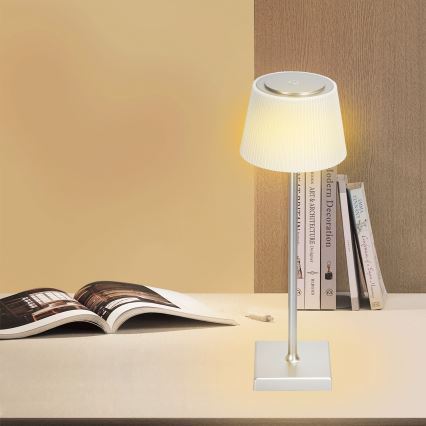 Aigostar - LED Dimmable επαναφορτιζόμενο επιτραπέζιο φωτιστικό εξωτερικού χώρου LED/4W/5V 3600mAh λευκό/ματ χρώμιο IP54