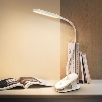 Aigostar - LED Επαναφορτιζόμενη επιτραπέζια λάμπα dimming με κλιπ LED/2,5W/5V 1200mAh λευκό