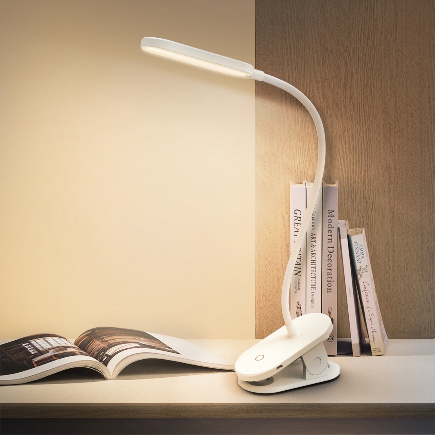 Aigostar - LED Επαναφορτιζόμενη επιτραπέζια λάμπα dimming με κλιπ LED/2,5W/5V 1200mAh λευκό