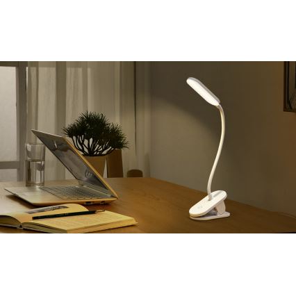 Aigostar - LED Επαναφορτιζόμενη επιτραπέζια λάμπα dimming με κλιπ LED/2,5W/5V 1200mAh λευκό