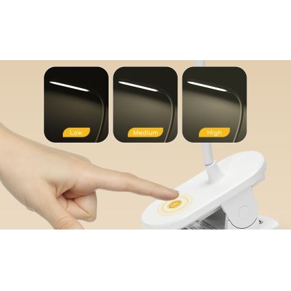 Aigostar - LED Επαναφορτιζόμενη επιτραπέζια λάμπα dimming με κλιπ LED/2,5W/5V 1200mAh λευκό