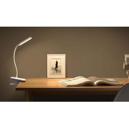 Aigostar - LED Επαναφορτιζόμενη επιτραπέζια λάμπα dimming με κλιπ LED/2,5W/5V 1200mAh λευκό
