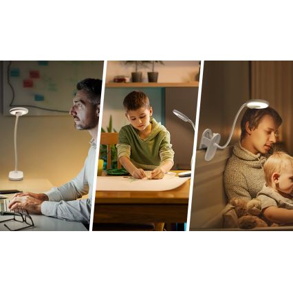 Aigostar - LED Επαναφορτιζόμενη επιτραπέζια λάμπα dimming με κλιπ LED/2,5W/5V 1200mAh λευκό