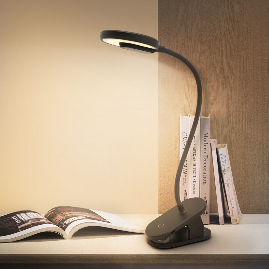 Aigostar - LED Επαναφορτιζόμενη επιτραπέζια λάμπα dimming με κλιπ LED/3W/5V 1800mAh μαύρο